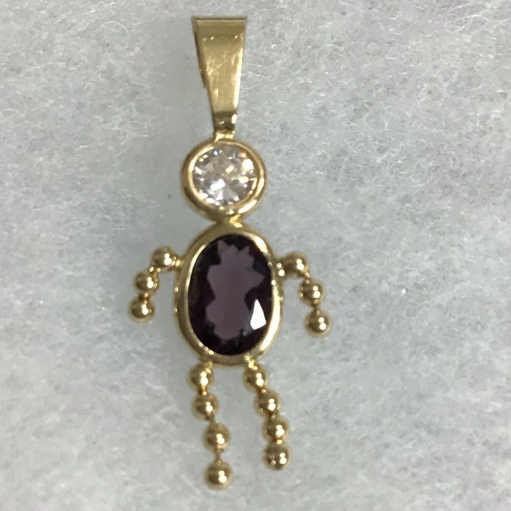 14K Yellow Gold Boy February Amethyst Birthday Necklace Charm